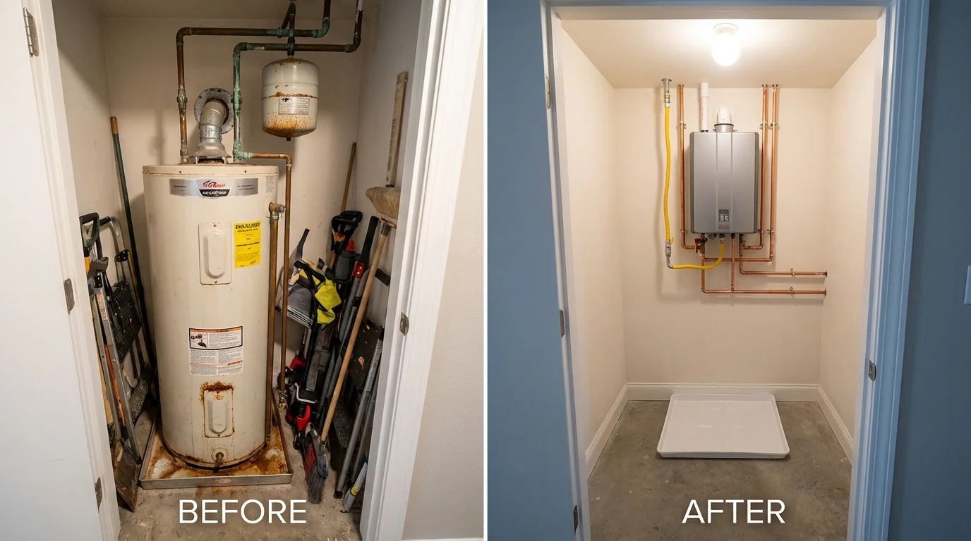 Tank water heater versus wall-mounted tankless unit comparison for Independence, MO homeowners