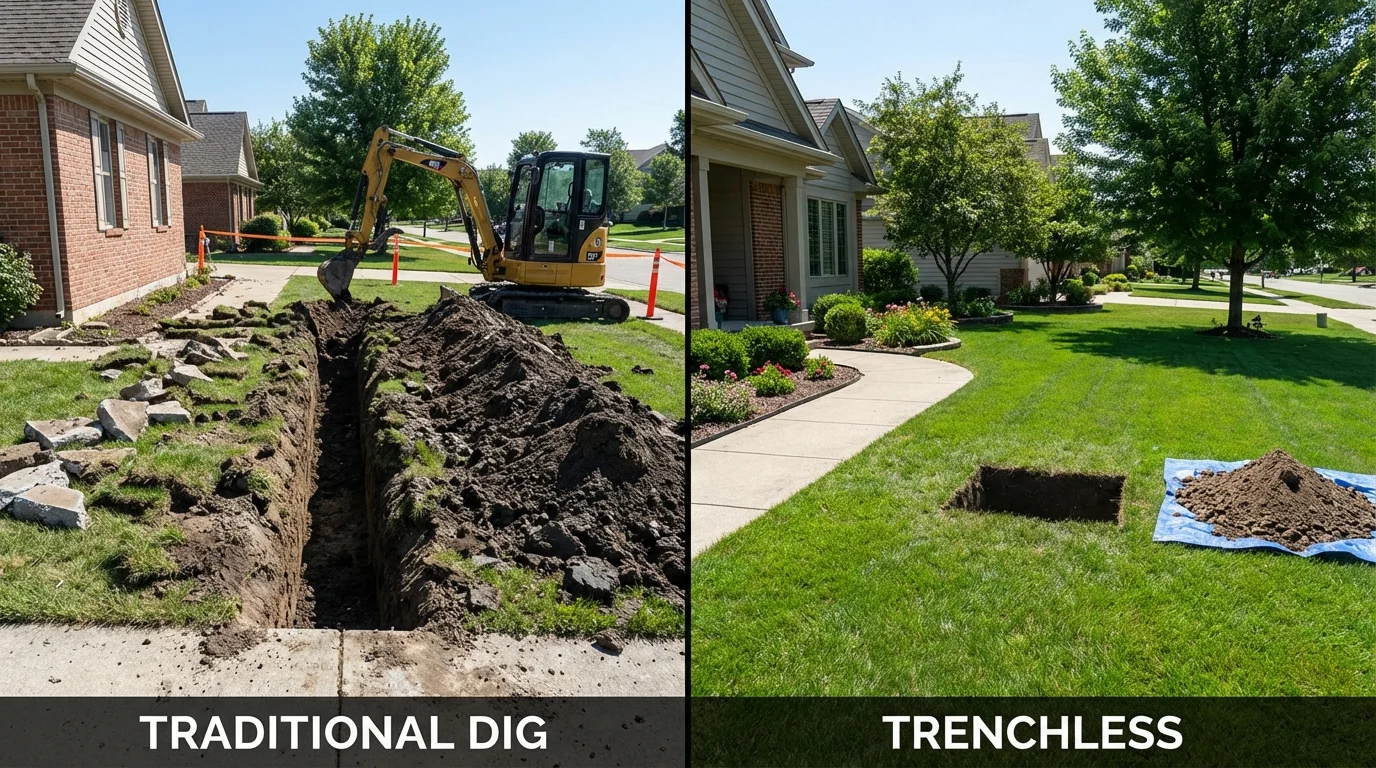 Trenchless sewer repair with minimal yard damage versus traditional excavation in Independence, MO